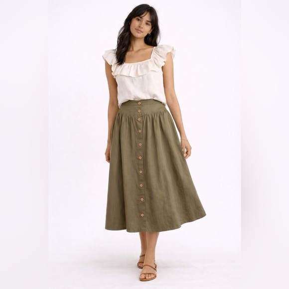 kenya collection Dresses & Skirts - Vintage Kenya Collection Olive Green Button-Front Pintuck Midi Skirt Size 14